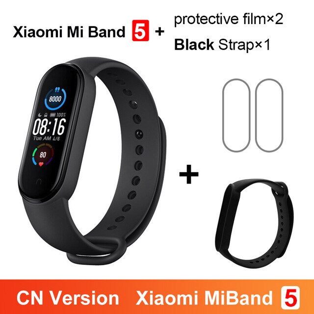 Xiaomi Mi Band 5 Smart Uhr AMOLED Miband 5 Smartband Fitness Traker Bluetooth Sport Wasserdicht Armband APP Globale Version: CN Black N 2Flim