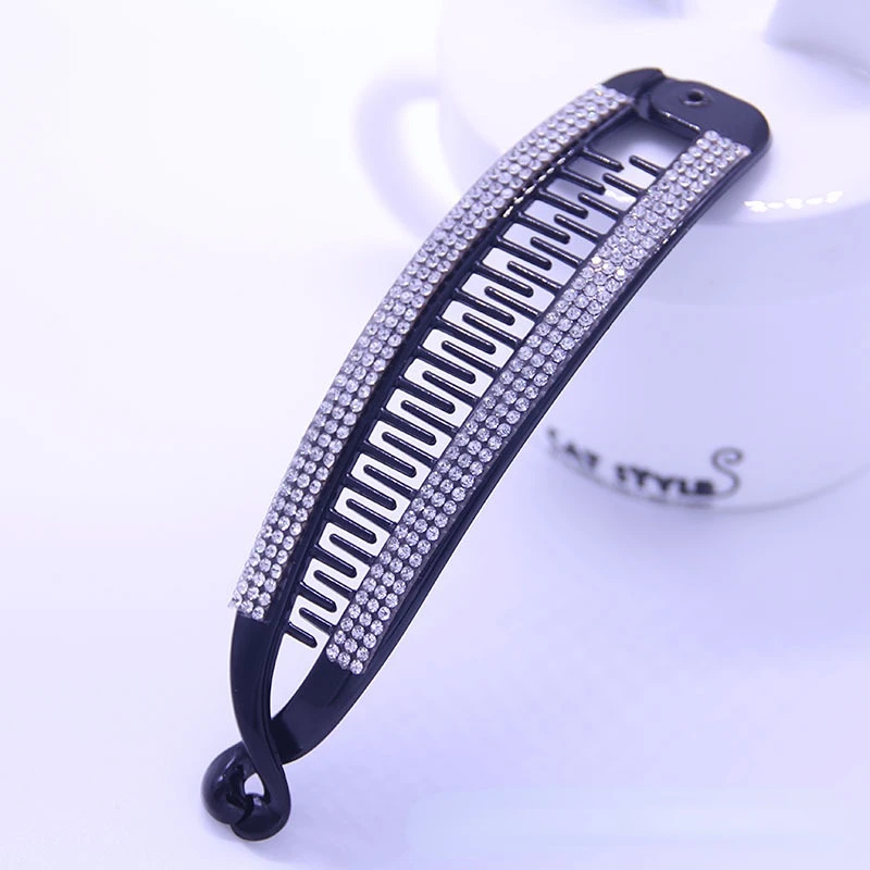 Joyería para el cabello, pasadores de plátano, pinzas en forma de garra para el pelo de pez, horquillas, accesorios para el cabello con diamantes de imitación negros para mujer, pinzas, abrazadera, tocado: Gris