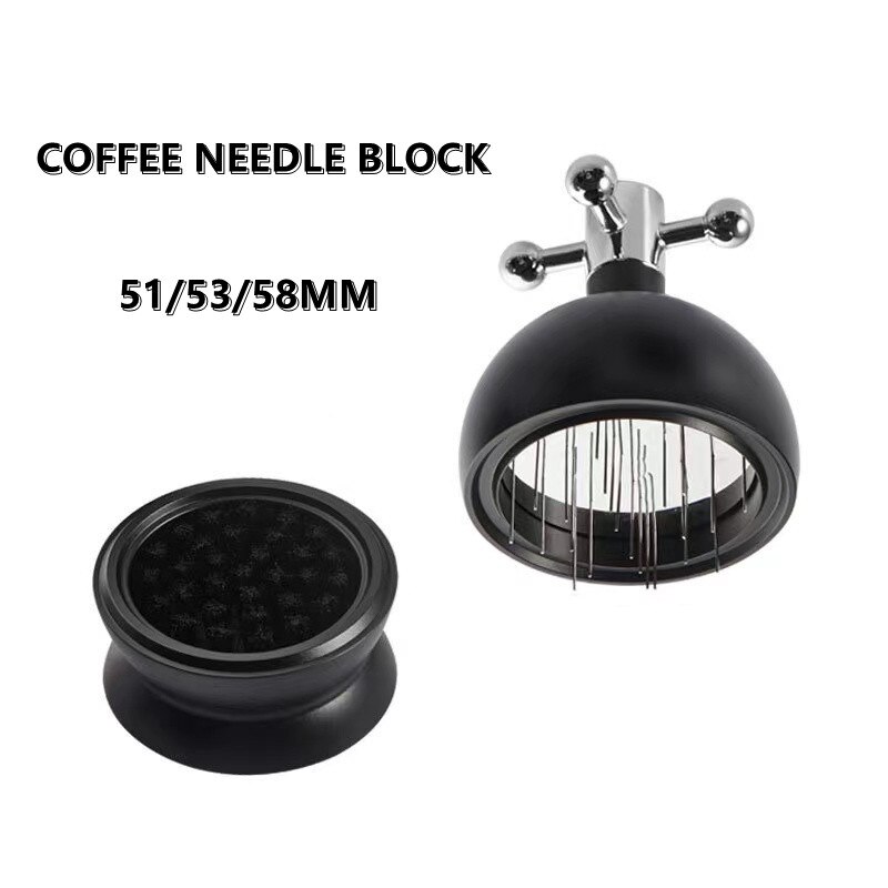 Expresso-Bloque de aguja de café ajustable, distribuidor de café, herramienta niveladora, accesorios baristales, 51/53/58MM: black with base / 53mm