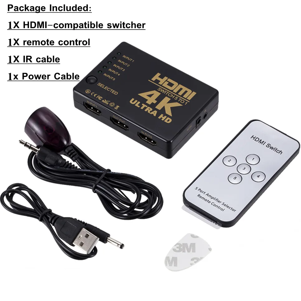 BGGQGG HD 4K HD-MI Splitter 1x5 Port 3D 4K*2K Video for Switch Switcher 1 Input 5 Output HUB with IR Remote Switcher: Red