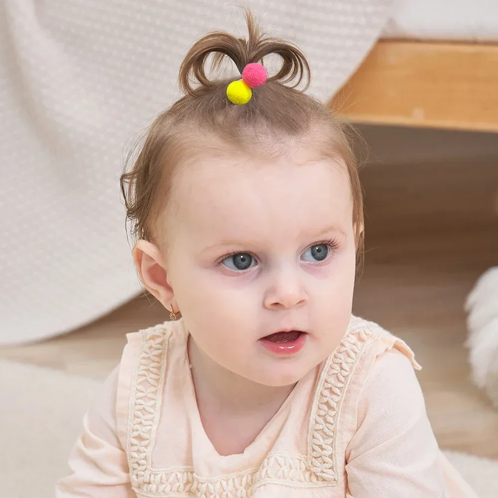 20 pçs crianças elásticos faixas de cabelo meninas bola de pelúcia faixa de borracha para crianças doces scrunchie laços de cabelo clipe acessórios de cabelo do bebê
