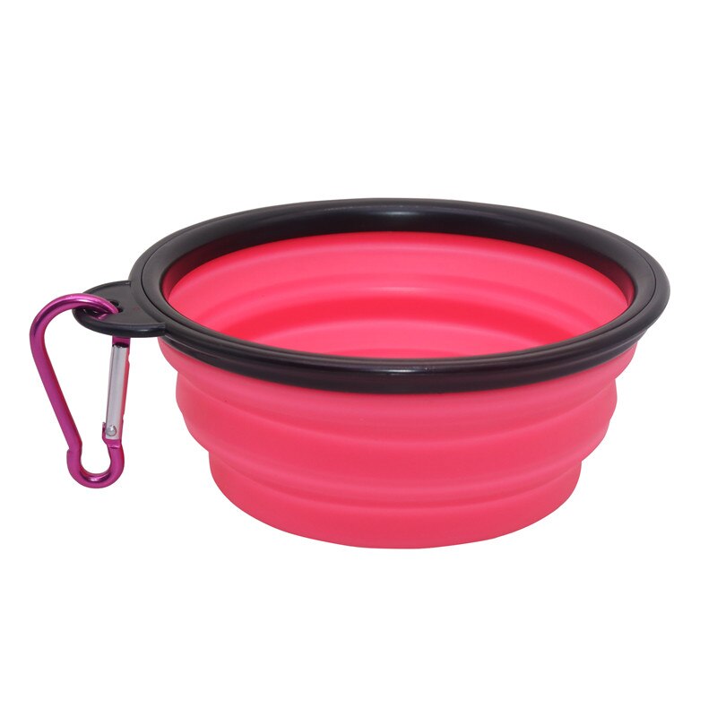 Sällskapsdjur mjuk hund skål 1pc vikbar silikon reseskål för hund bärbar hopfällbar fällbar hund skål för sällskapsdjur kattmat vatten matning: Rosa