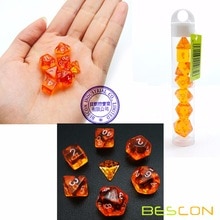 Bescon Mini Doorschijnende Polyhedral Rpg Dobbelstenen Set 10 Mm, kleine Rpg Rol Playing Game Dobbelstenen Set D4-D20 In Buis, Transparant Oranje