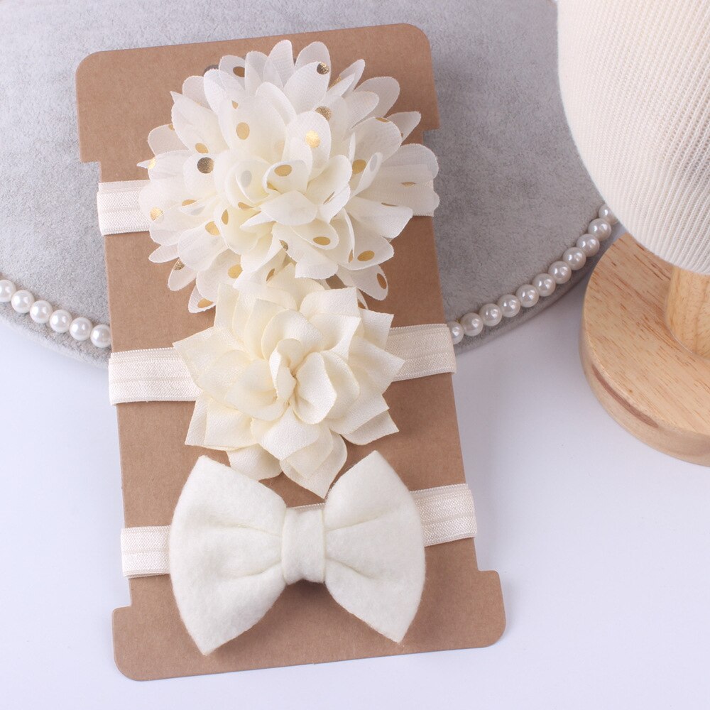 Conjunto de Diadema con lazo para bebé y niña, Bandage para la cabeza con lazo, diadema de flores para el pelo, accesorios de ropa infantil, 3 piezas