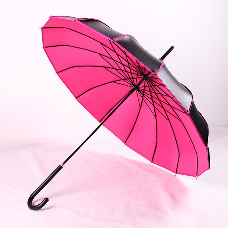 Parapluie pagode à manche Long | Femmes, revêtement noir, Anti-UV, protection solaire, coupe-vent, double usage, parapluies princesse ensoleillés et de pluie: Rose