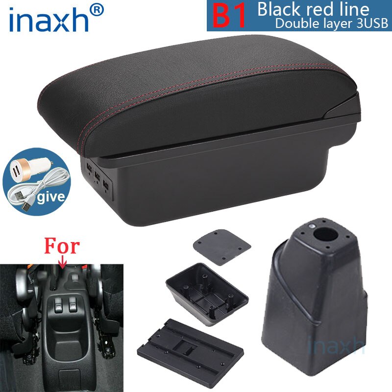 Para PEUGEOT 206 reposabrazos Interior piezas compartimento de reposabrazos para coche modificación Caja de almacenaje de piezas de accesorios de coche Interior con USB LED: B1 Black red 3USB