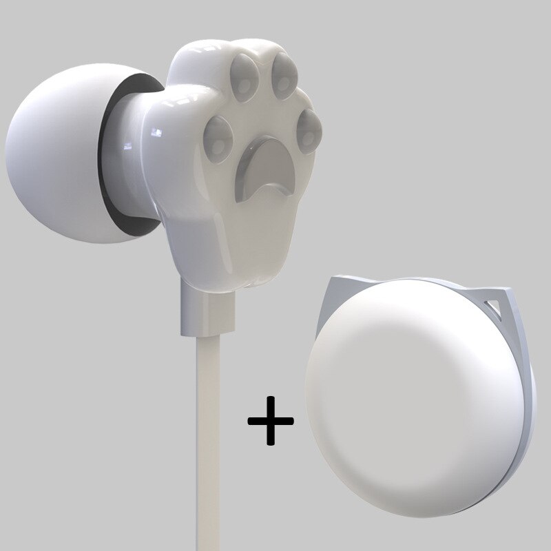 Cute Cat Claw Earphones 3.5mm Stereo in-ear Earbuds with Microphone for iPhone Samsung Xiaomi Girls Kids Child Student: White