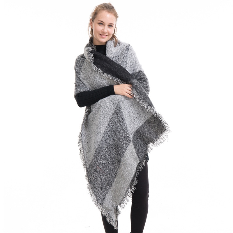 Pashmina de para mujer, bufanda gruesa para invierno, pañuelo a cuadros Reversible, mantón de capa envoltura, manta, Poncho cálido HO950750