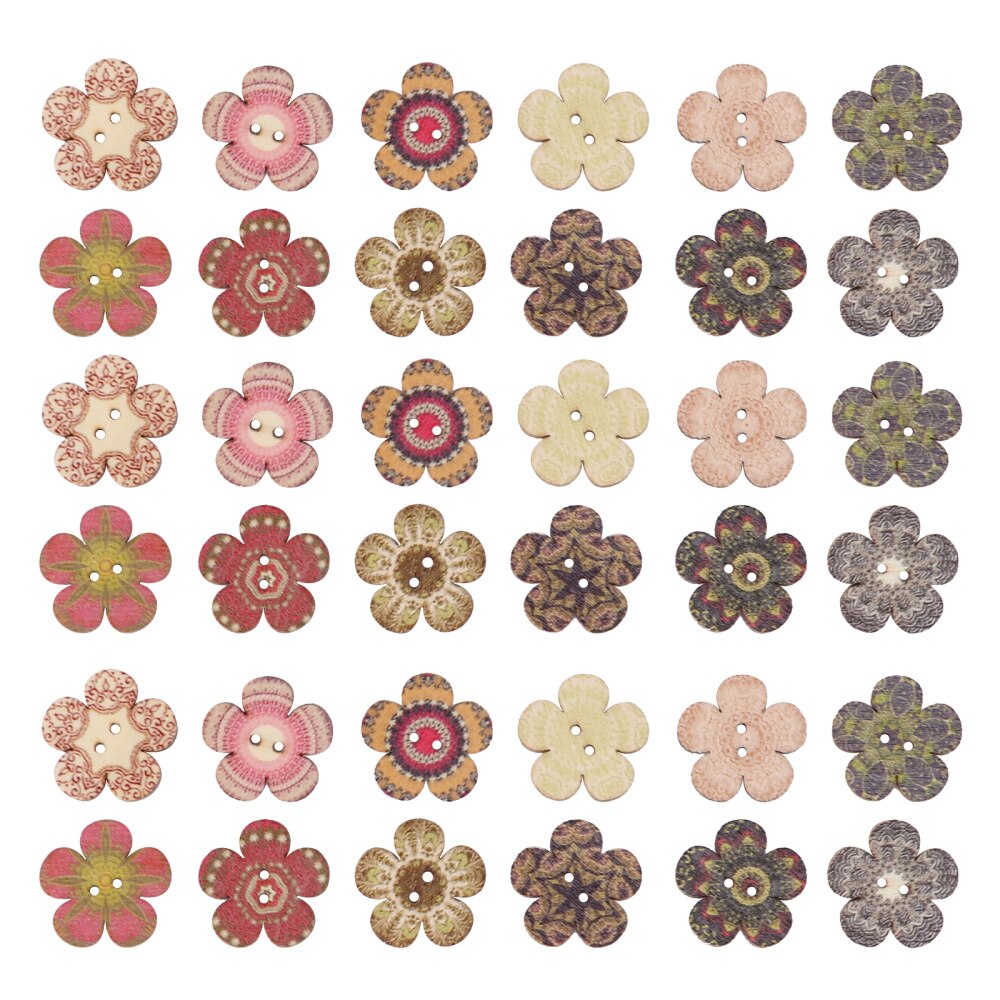 100pcs Exquisite Wooden Clothes Button DIY Decor Flower Button Accessory
