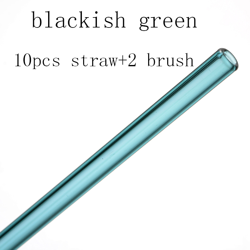 Paille en verre réutilisable faite à la main avec 2 pièces, brosse de nettoyage , pipette droite en verre, Tubularis: blackish green