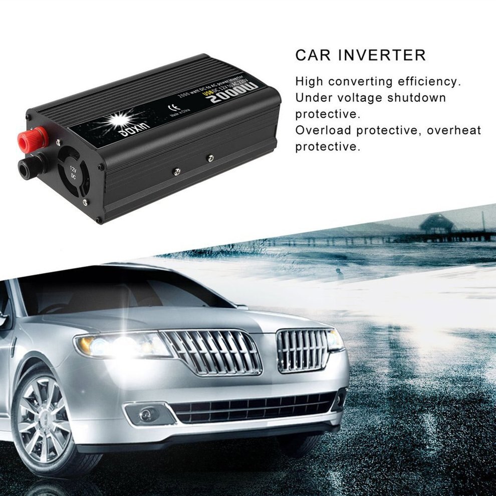 2000W Car Power Converter 12V DC To AC Car Inverter Aluminum Alloy Transformer Inverter Portable Travel Converter