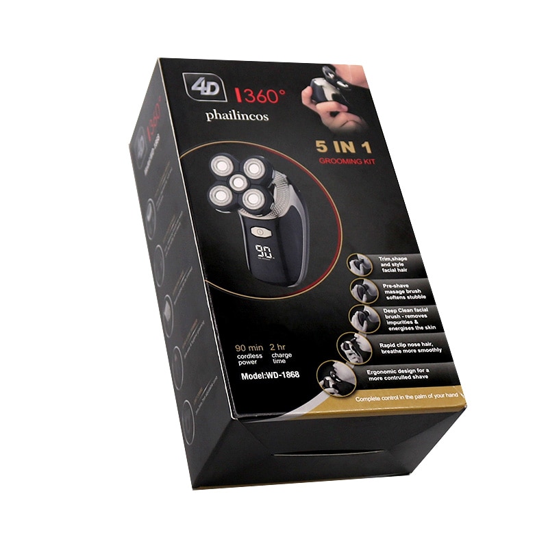 5in1 Men's wet dry use shaver electric razor rechargeable bald head shaving machine face beard hair cleaning shaver