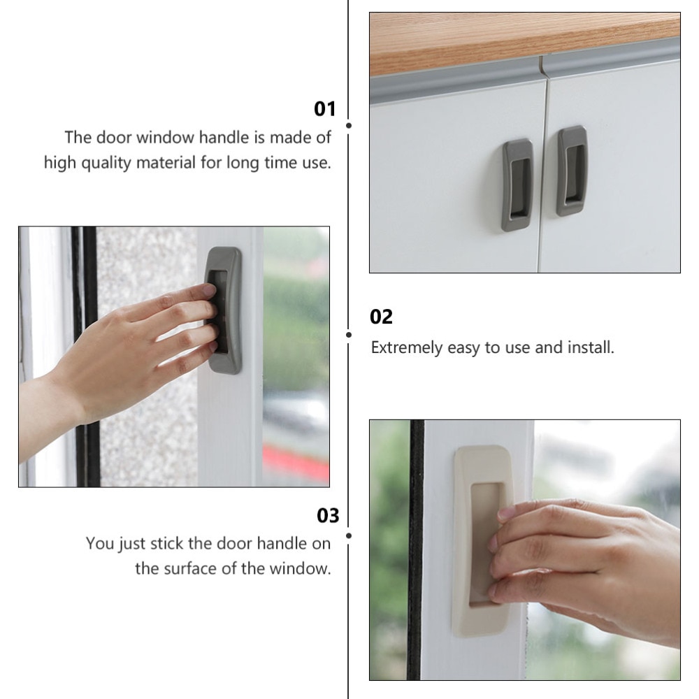 8pcs Rectangular Adhesive Auxiliary Door Window Handle Sliding Door Handle