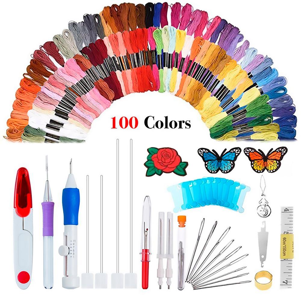 Magic Embroidery Pen Punch Needle Kit Craft Embroidery Threads Cross Stitch Embroidery Hoop DIY Knitting Sewing Accessory Tools