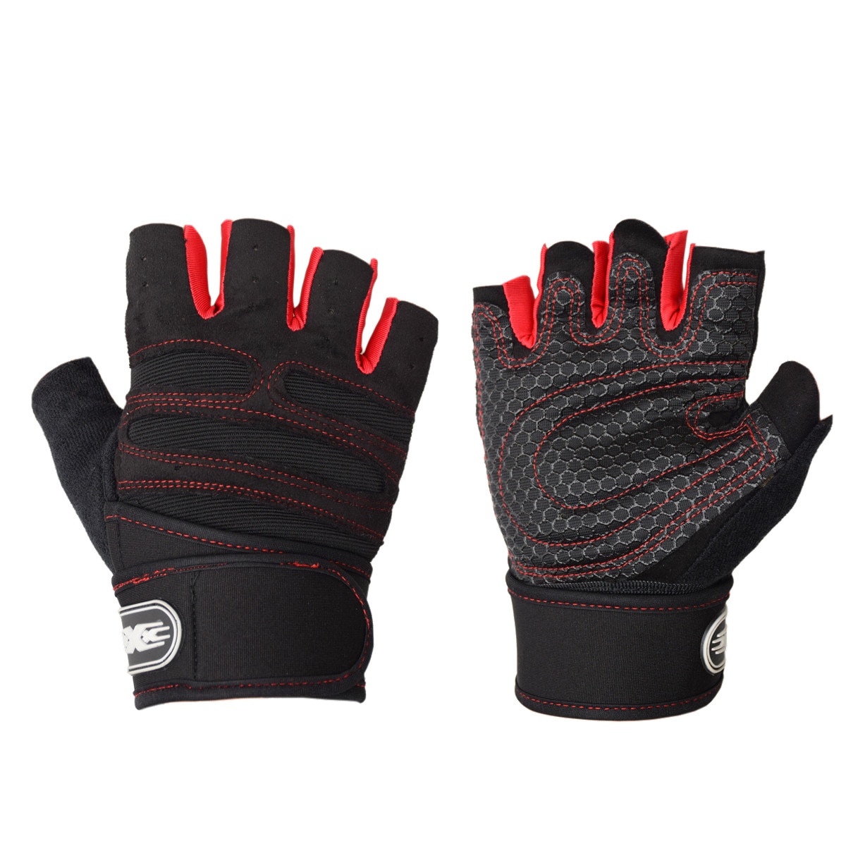 Half Finger Fitness Gloves Weight Lifting Gloves Protect Wrist Gym Training Sport Unisex Men Women Breathable Dumbbell Gloves: Red / L