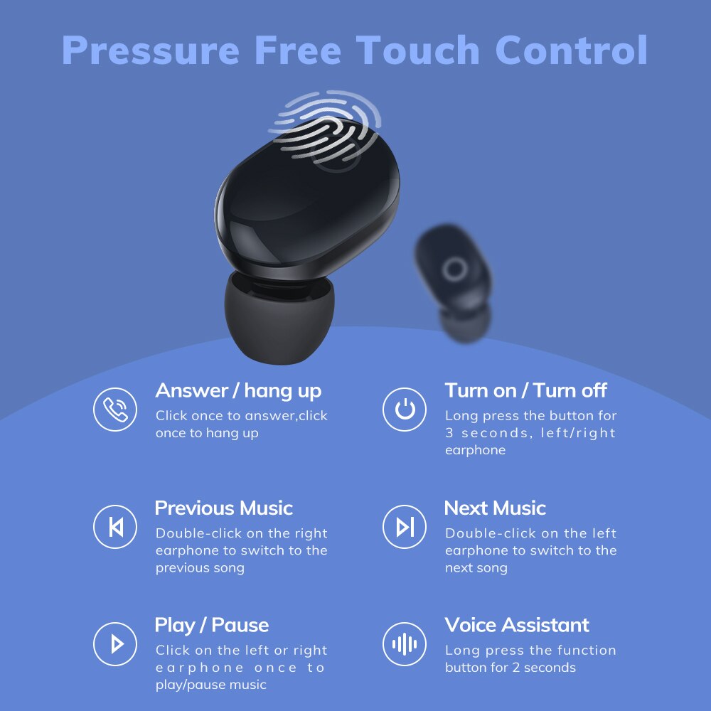TOPK T12 TWS Bluetooth écouteurs 5.0 sans fil casque tactile contrôle vrai sans fil écouteurs dans l'oreille casque stéréo