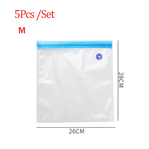 5PCS/10PCS Kitchen Food Saver Vacuum Bag Reusable Food Air Vacuum Compressed Bag Ziplock Freezer Bags Kitchen Organizers: M 26x28cm 5PCS