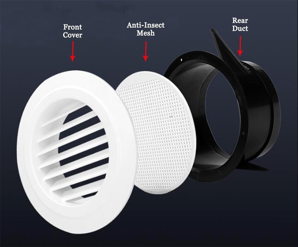 Round Air Vent ABS Louver Grille Cover White Soffit Vent Screen Mesh For Camper RV Trailer Caravan Bathroom