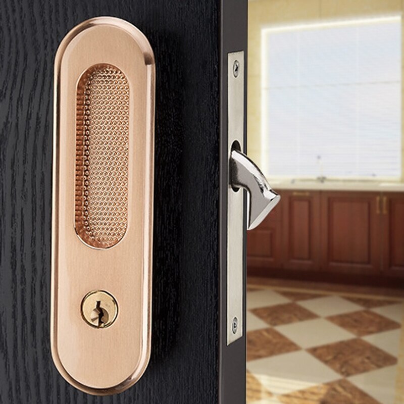 Manijas de cerradura de puerta corredera de aleación de Zinc oculto para interior, tirador de puerta de habitación, llave de baño