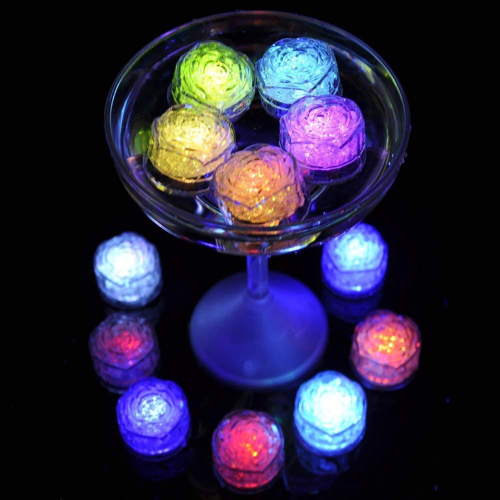 12 stuks plastic meerkleurige lichtgevende ijsblokjes met kleurrijk licht voor halloweenfeest, bruiloft, club, bar, champagnetorendecoratie