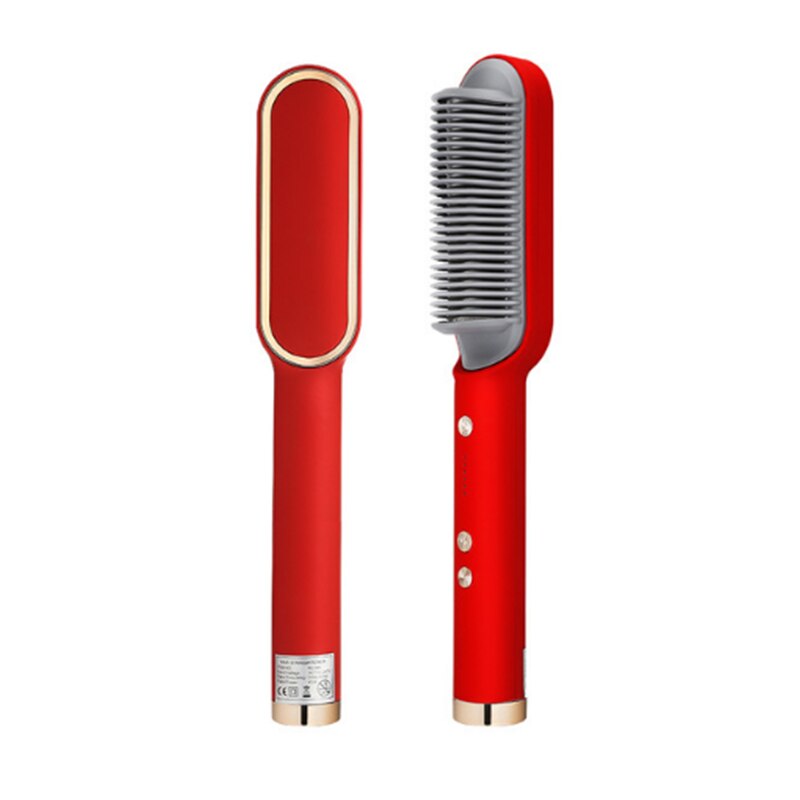 Hair Straightener Brush 2 In 1 Ionic Straightening Brush With 3 Heat Levels Fast Ceramic Heating Anti-Scald Straightening Comb: Red / AU