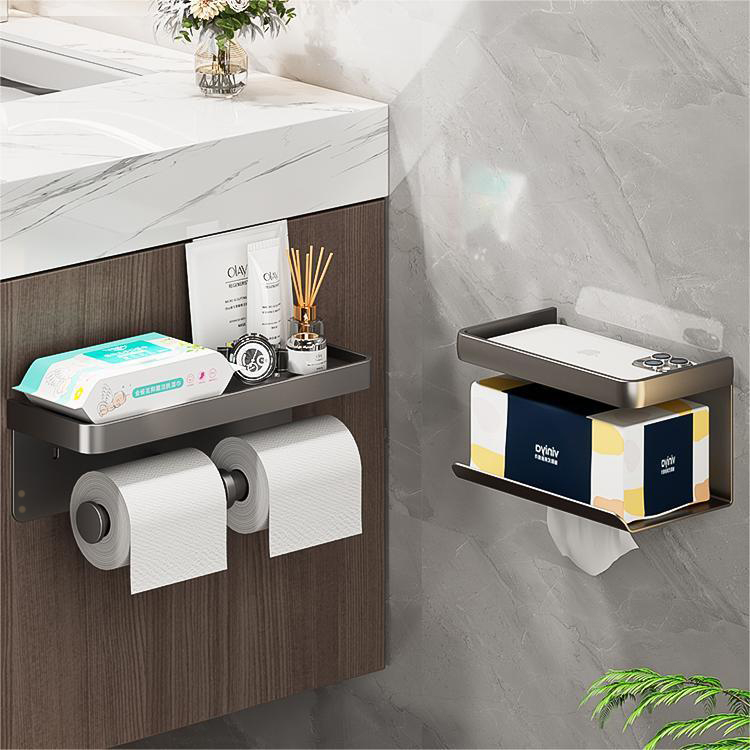 Toilet Paper Holder Wall-Mounted Aluminum Alloy Toilet Roll Paper Holder Tissue Rack Bathroom Tissue Holder Bathroom Accessories