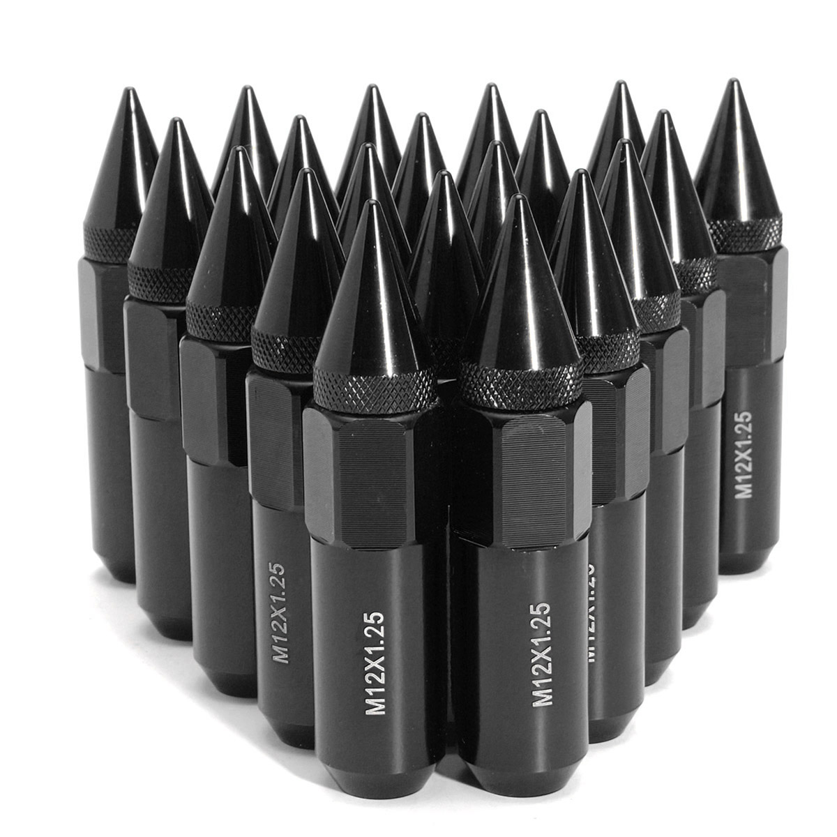 20 Pcs Aluminium M12X1.25 Auto Wielen Velgen Wielmoeren w/Spiked 60mm Uitgebreide Tuner Blauw/Rood/ zwart: Zwart