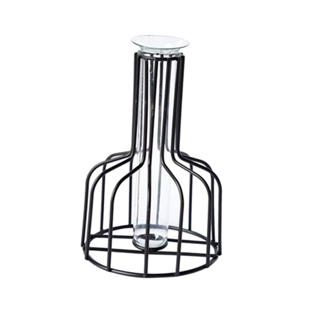 Glazen Reageerbuis Vazen Met Metalen Vaas Houder Frame Europa Ambachten Ornament: Black