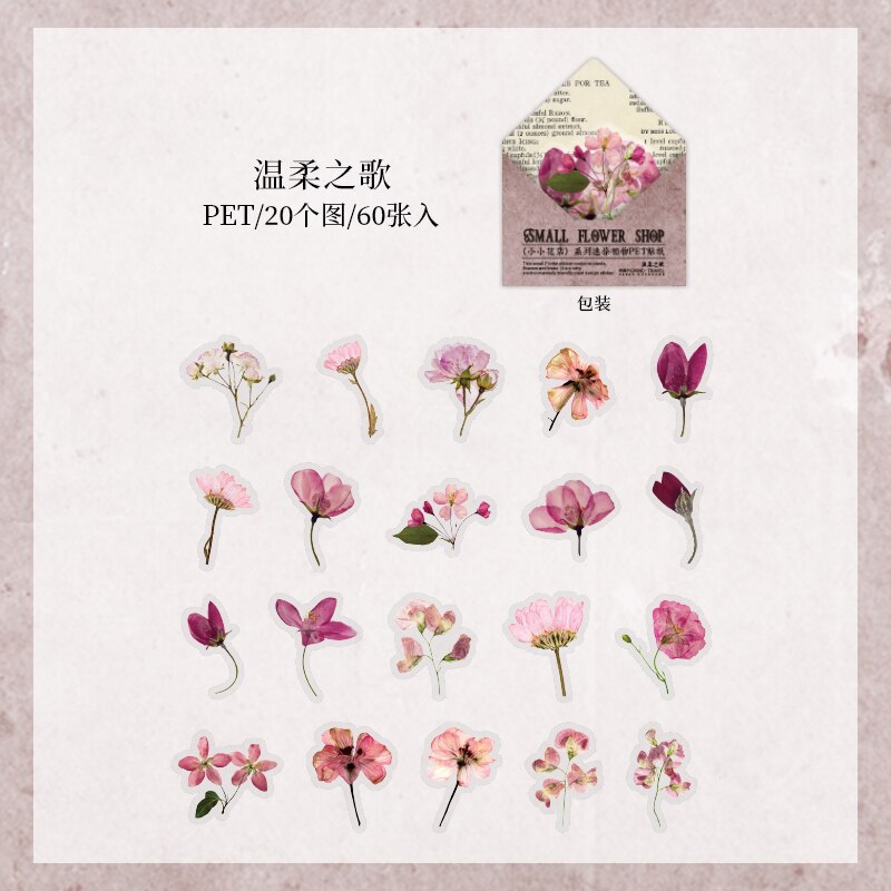 60 pcs Mini Flowers Stickers aesthetic Stick Labels DIY Diary Album Scrapbooking material hand made Flakes Sticker: 6