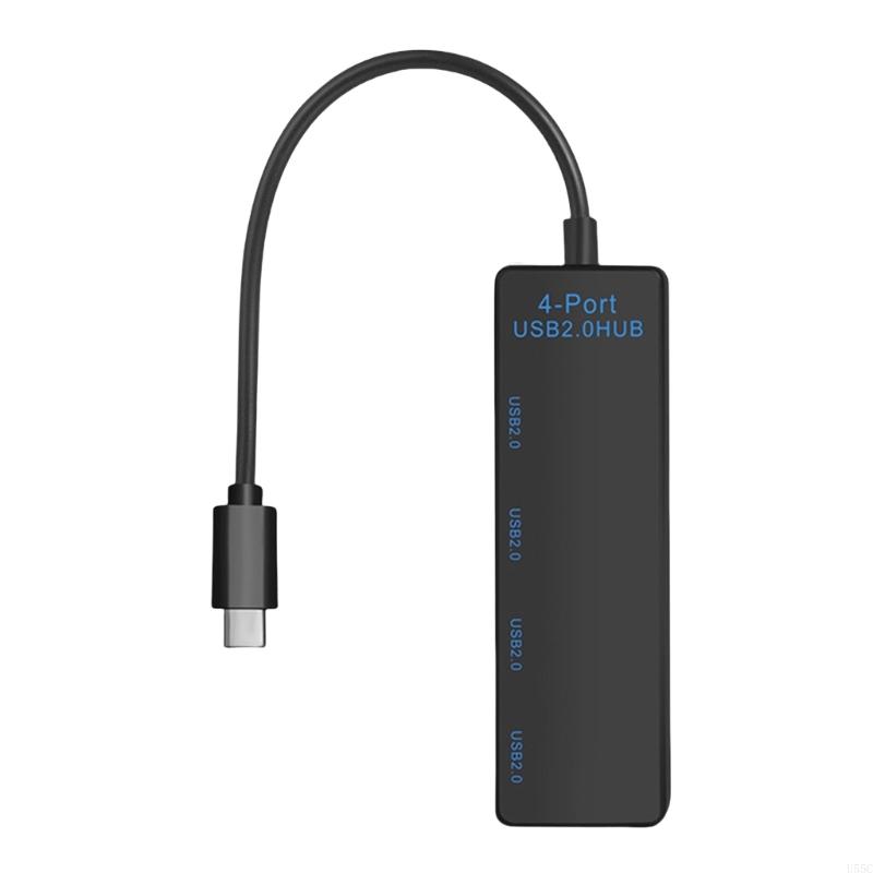 U55C 4 Port USB 2.0 Hub with Type C Connector 480Mbps for Efficient Data Transfer Dock and Device Charging Adapter