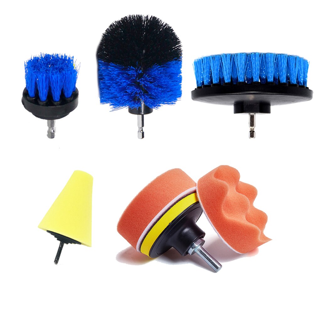 Juego de cepillos para cepillo de limpieza con motor esponjas para pulir el coche, Herramientas de limpieza de baño y lavado de ruedas para el coche, 7 Uds.: Azul