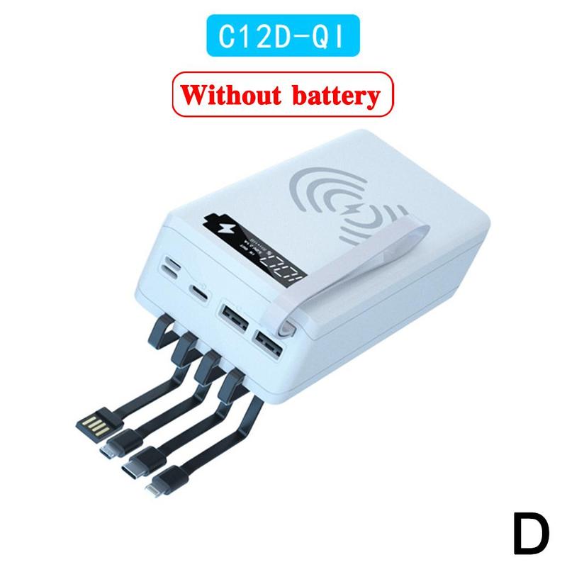 12*18650 Batterij Opbergdoos Met 4 Kabel Pd Snelle Qi Battery Charger Box Opladen 18650 Draadloze Power Bank houden N0k9: D