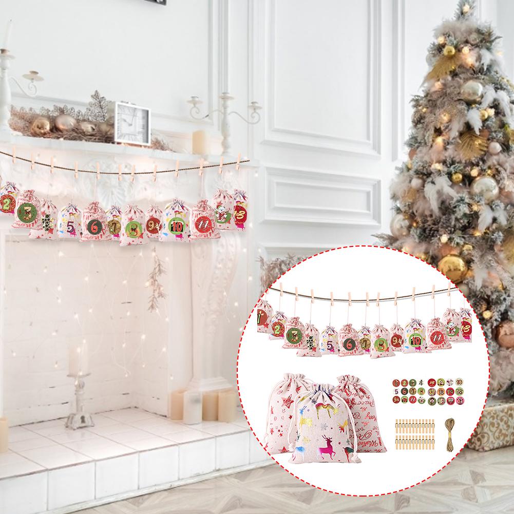 24 kpl roikkuva joulu adventti kalenteri lapset diy tarvikkeet joulusetti karkkipussi kangaskassi ihanat koristeet koristeet