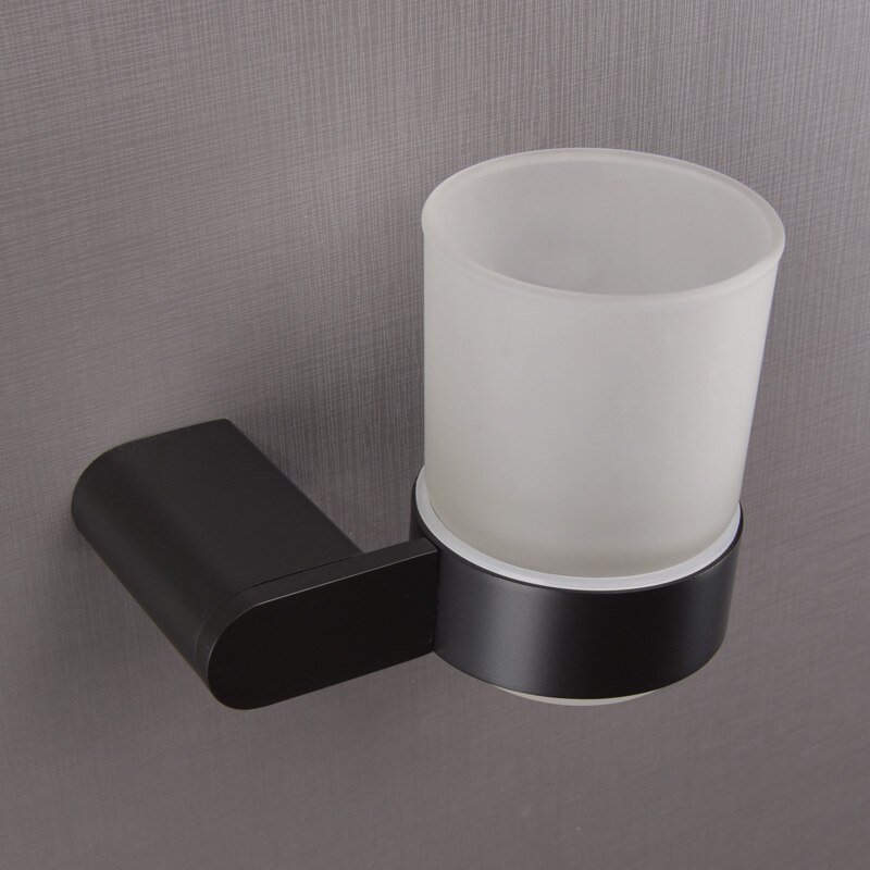 Stainless Steel Cup Tumbler Holders Matte Black Glass Cup Holders Wall Mounted Toothbrush Tooth Cup Holders Bathroom Hardware