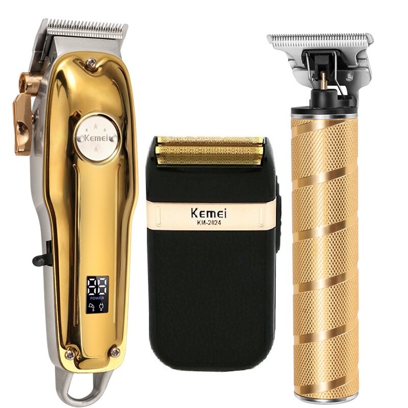 Kemei Alle Metall Professionelle Elektrische Haar Clipper Wiederaufladbare Haar Trimmer Haircut Rasur Maschine KM-1986 + PG KM-T9 KM-2024