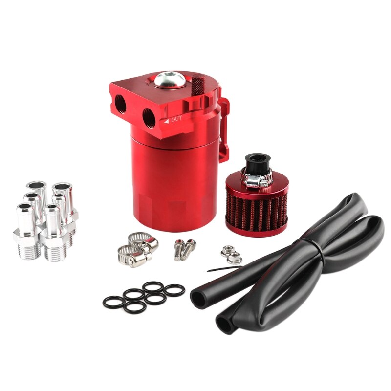 Universal Oil Catch Can Kit Reservoir Tank Engine Black Polish Baffled Aluminum: Red