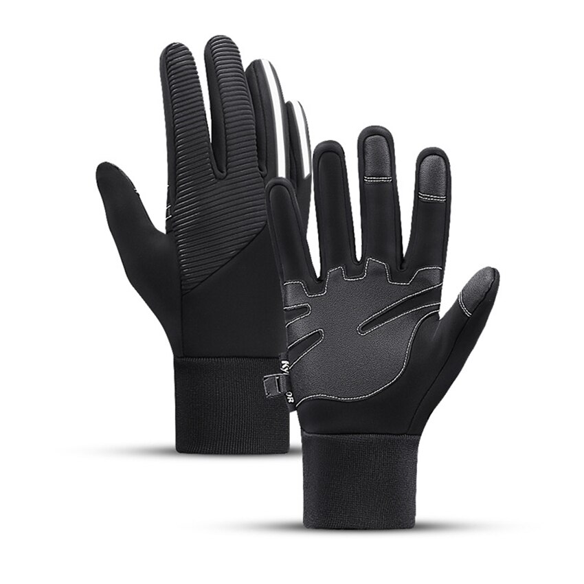 Vintercykling herrhandskar fullfinger sportridning vindtät vattentät halkfri pekskärm varma handskar nattreflekterande skylt: Svarta handskar / Xl handflatans bredd 9-10cm