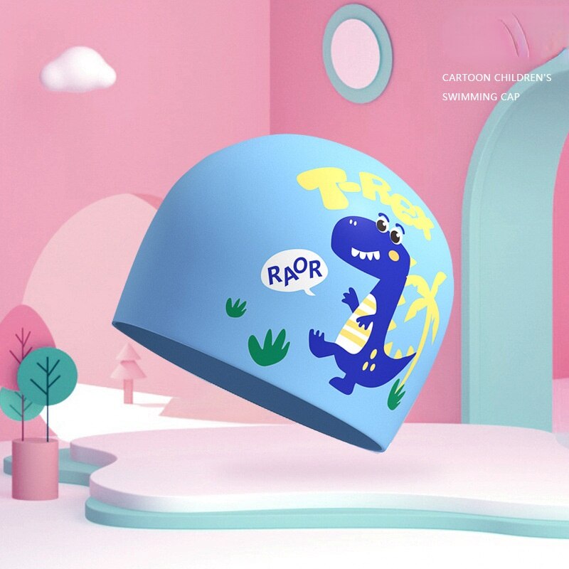 Children's silicone swimming cap boys and girls long hair waterproof ear protection not strangle head cute swimming cap