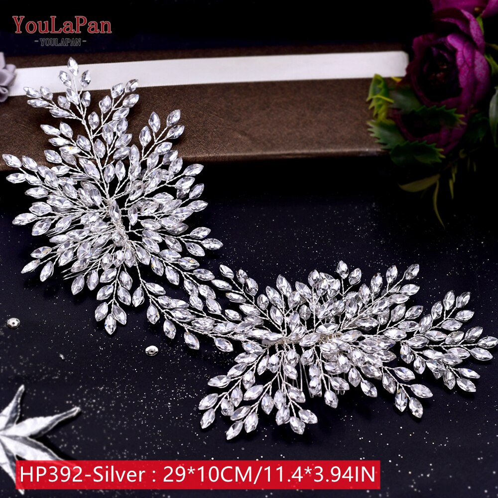 Topqueen-pente de cabelo hp289 dourado, pente de cabelo luxuoso, de noiva, pente de cristal, pentes artesanais, vintage, joias de cabelo: HP392-Silver