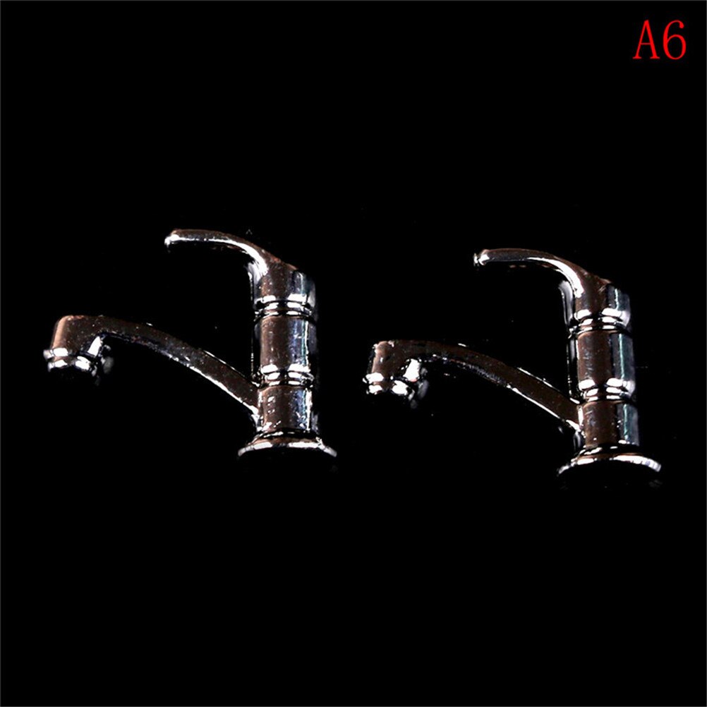 2PCS 1:12 Miniature Metal/Plastics Water Tap Faucet Dollhouse Bathroom Accessories Dollhouse Miniature Faucet 10 styles: A6