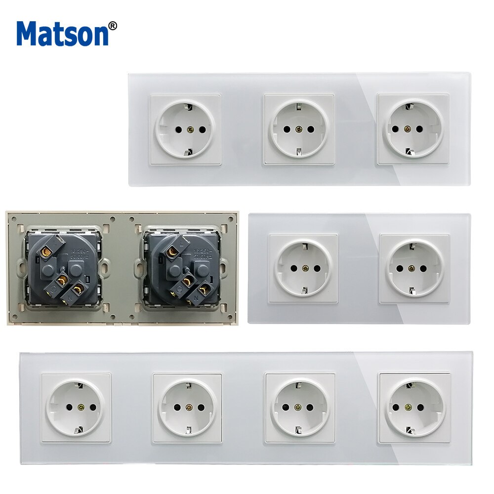 Matson EU Standard Power Socket, Outlet Panel, Triple Wall Power Outlet Without Plug,White Toughened Glass AC110-250V 16A