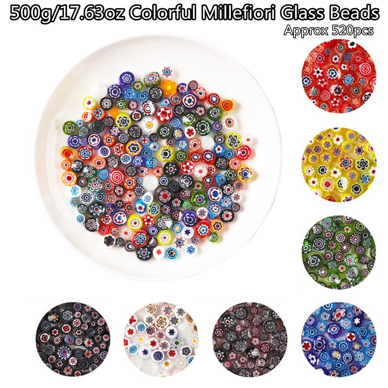 500g/17.63oz (około 520 sztuk) kolorowe Millefiori paciorki szklane płytki z mozaiką tysięcy kwiatowy koralik kształt cylindra DIY rzemiosło materiał