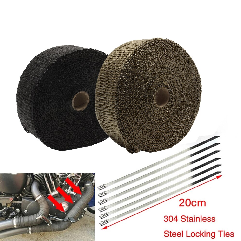 Exhaust Heat Wrap Thermal Tape Fiberglass Heat Wrap Manifold Insulation Roll Resistant with Stainless Ties 5cm*5M/10M/15M/20M