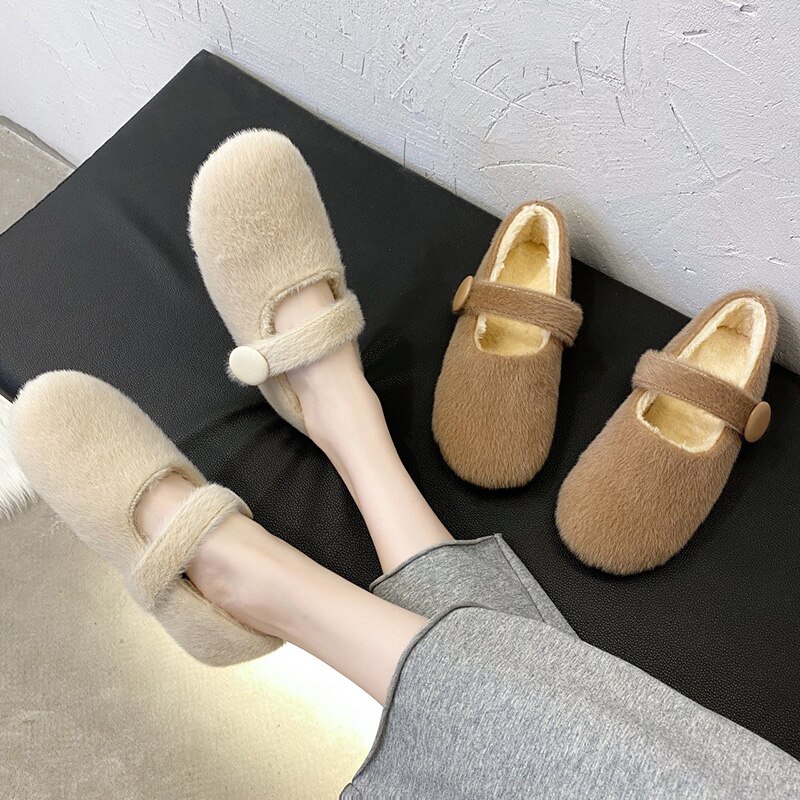 Damesschoenen herfst instappers damesschoenen ondiepe mond casual sneaker ronde neus loafers bont herfst instappers jurk winter