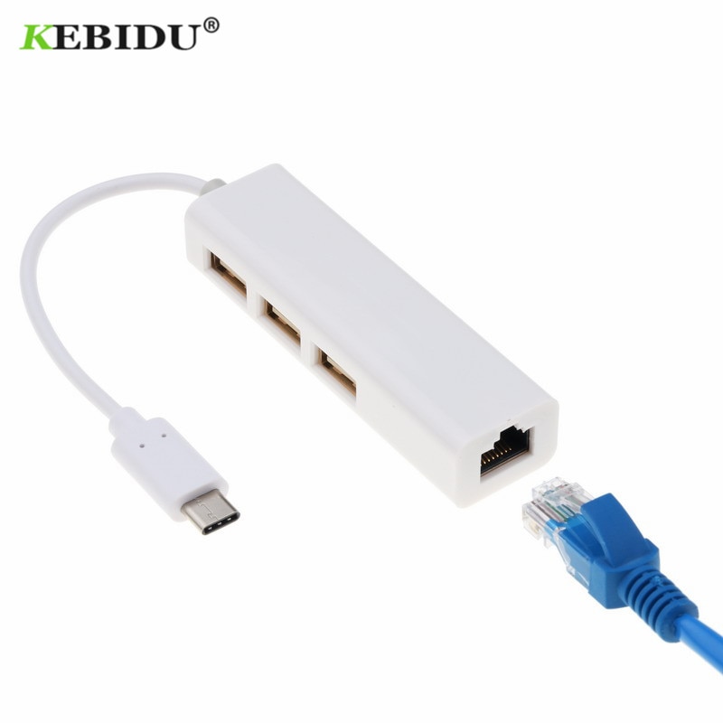 Kebidu USB-C Ethernet Adapter 3 Usb C Hub Naar Ethernet RJ45 Lan Adapter Netwerkkaart Voor Macbook Thinkpad Samsung Laptop USB-C
