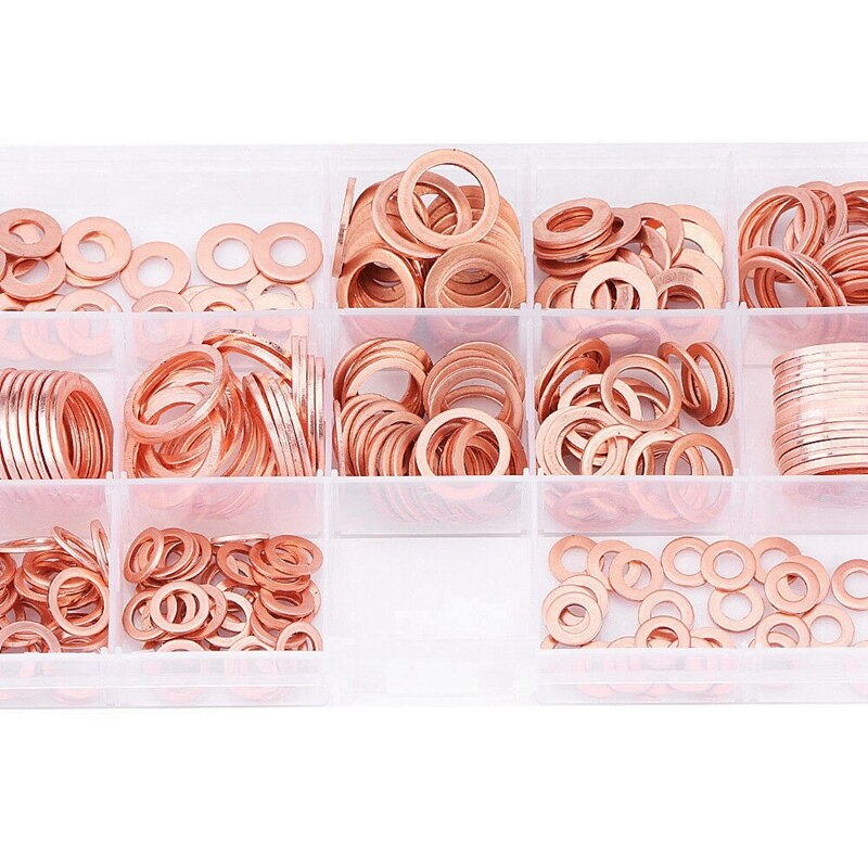 280Pcs Assorted Solid Copper Crush Washers Seal Flat Ring Hydraulic Fittings Set