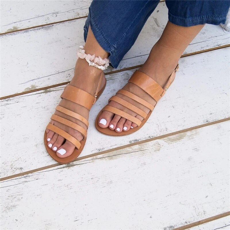 Sandalias artesanales hechas a mano estilo griego Boho Flip Flop sandalias bohemias verano mujeres sandalias gladiador romanas zapatos planos