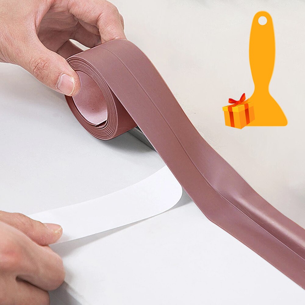 PVC Wasserdichte Wand Band Self Adhesive Riss Abdichtung Streifen Band für Küche Bad Dusche Waschbecken Herd Bad Wand Rand Protector: Brown / 3.2M X 2.2 CM