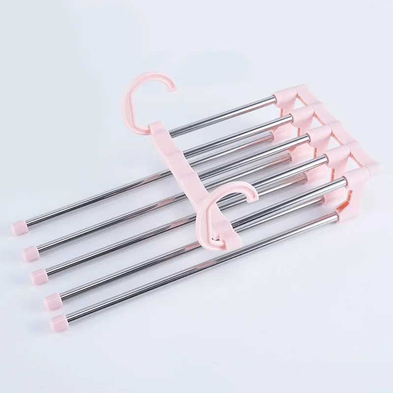 Pants Hanger 5 In1 Save Space Collapsible Towel Tie Hook Multi-functional Clothes Trouser Rack Wardrobe Closet Organizer Storage: Dark Khaki