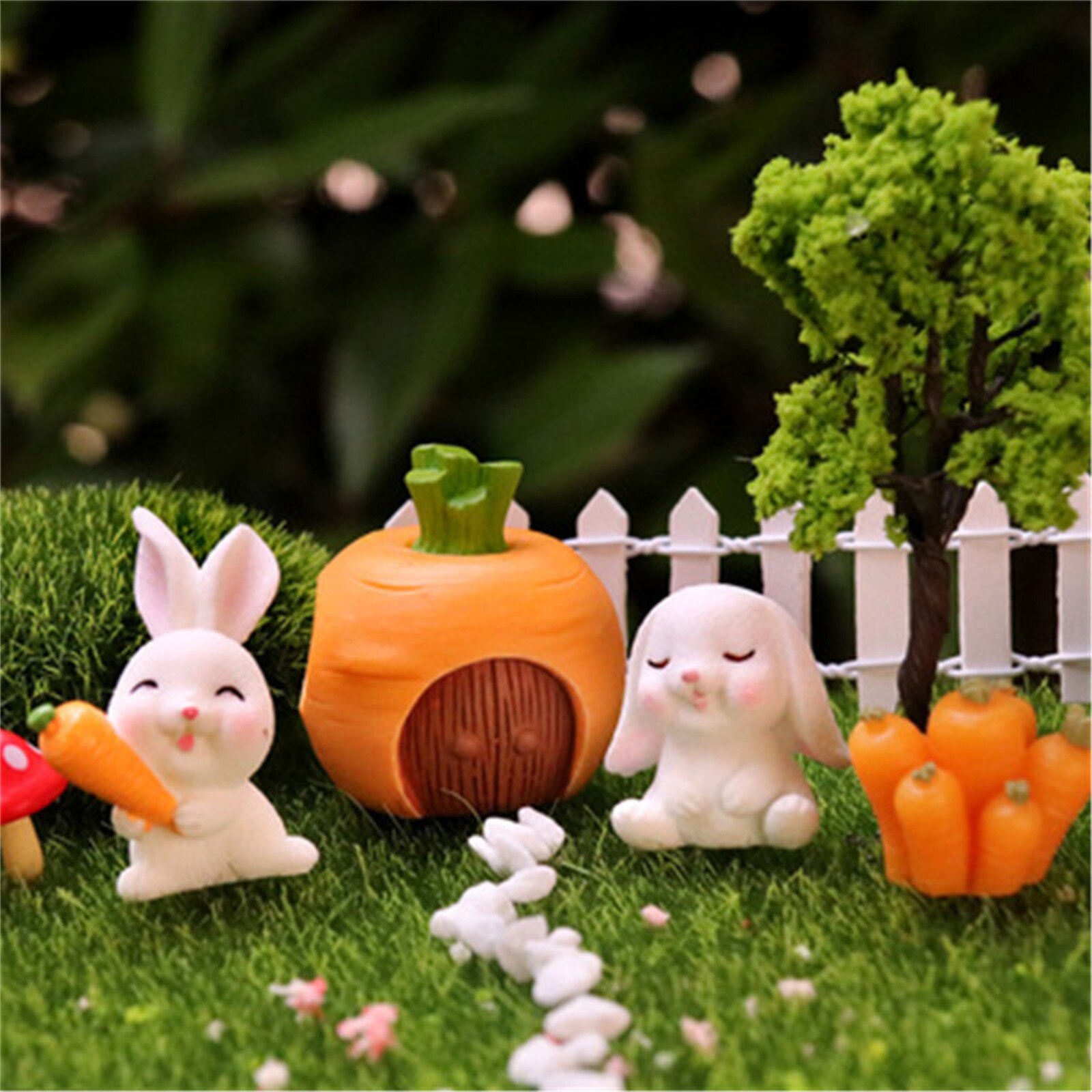 7Pcs Ambachten Woninginrichting Kleine Dier Schattige Konijn Tuinieren Tuinieren Vetplanten Hars Decoratieve Ornamenten Pasen Decoratie: Default Title